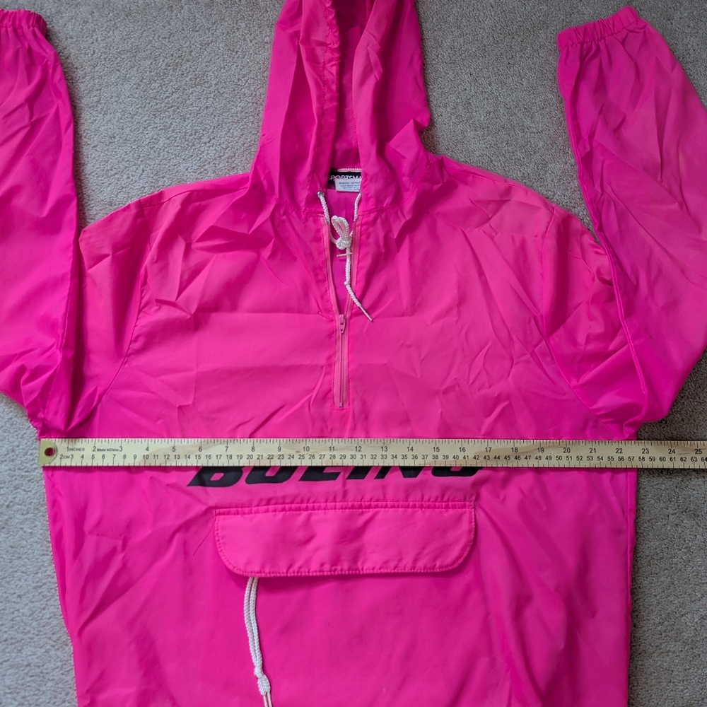 VTG Boeing Pullover 1/4 Zip Hooded Running Jacket Windbreaker Neon Pink - Picture 6 of 7